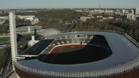 Olympiastadion-In-Helsinki,-Finnland.-Drohnenansicht