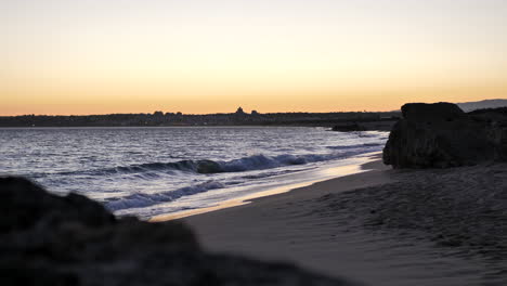 Static-shot-of-beautiful-beach-landscape-during-sunset