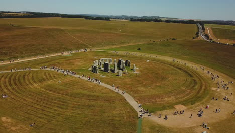 Stonehenge-historical-tourist-destination-stone-circle,-England,-aerial-view