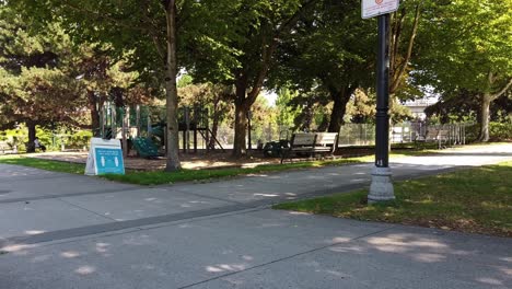 Nobody-out-Lockdown-pandemic-restriction-for-people-to-be-outside-to-a-limit-of-2-meters-or-6-feet-apart-social-distancing-at-a-Downtown-Vancouver-Park-by-the-ocean-at-Granville-Island-Canada-BC-1-2