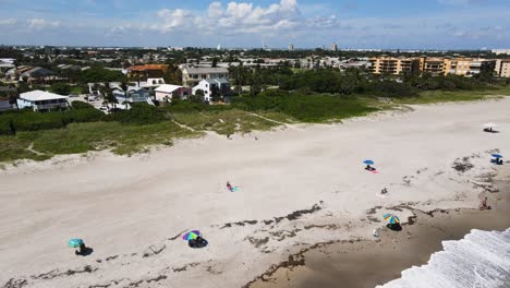 Beachfront-Real-Estate-at-Cocoa-Beach-on-Ocean-Coast-in-Florida,-Aerial