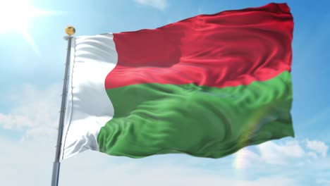 4k-3D-Illustration-of-the-waving-flag-on-a-pole-of-country-Madagascar