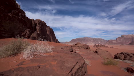 A-Beautiful-Timelapse-of-Clouds-Moving-Above-The-Desert-of-Wadi-Rum-on-a-Sunny-and-Bright-Day