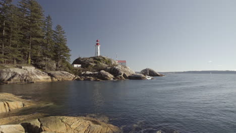 Wide-shot-of-Lighthouse-in-Vancouver-on-sunny-day,-variation,-slow-motion