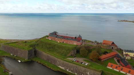 Aerial-view-of-old-fortress-by-the-ocean