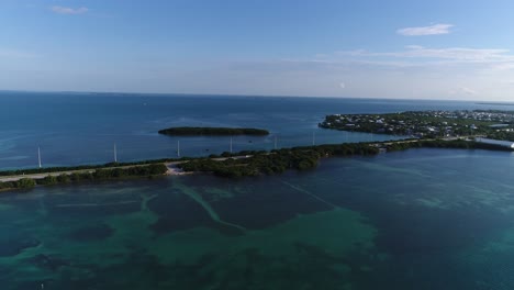 Aerial-shot-pan-left-to-right-of-overseas-highway-near-Islamorada-in-the-Florida-Keys