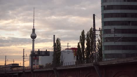 Sunset-of-Berlin-railway-station-with-Sbahn-close-to-Alexanderplatz