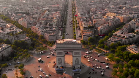 Aerial-view-to-Arc-of-Triomphe-and-the-city,-Paris,-France