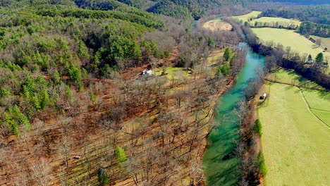 Drone-shot-of-river-and-valley-Pull-Out-Shot-with-Mountains