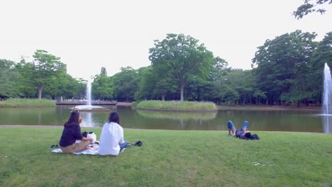 Slide-view-of-Yoyogi-park-with-people-in-front-of-lake