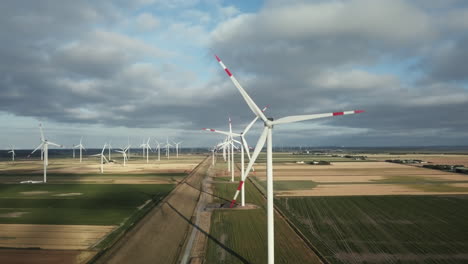 Aerial-view-on-a-row-of-wind-mills