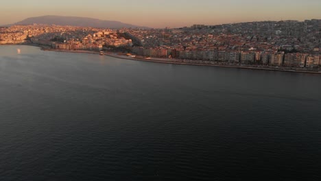 Various-drone-shots-on-a-sunny-afternoon-in-Izmir,-the-third-largest-city-in-Turkey