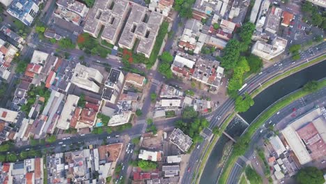 Aerial-Top-View-of-Avenue-City-Showing-Traffic-and-Streets