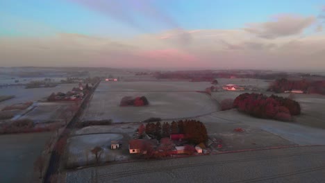 Drone-flying-over-beautiful-frozen-landscape-in-Sweden