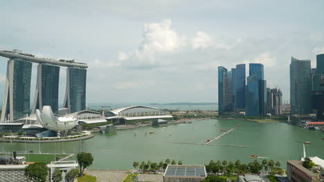 Aerial-dolly-out-of-Marina-Bay-Sands-modern-skyline-of-Singapore