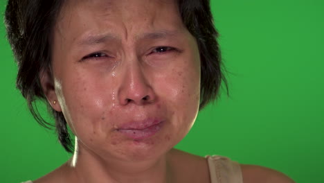 Nahaufnahme,-Weinende-Tränen,-Kein-Make-up,-Asiatisches-Muttergesicht