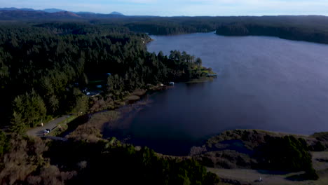 Aerial-of-Floras-Lake-in-Oregon,-near-Langlois