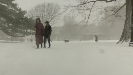 A-Couple-goes-for-a-walk-during-a-snowstorm-in-Brooklyn,-NY