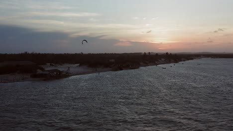 Aerial:-Kitesurfers-in-the-lagoon-of-Atins,-Northern-Brazil