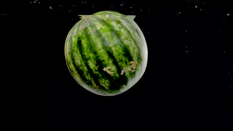 Wunderschöne-Wassermelone,-Die-In-Zeitlupe-Ins-Wasser-Fällt