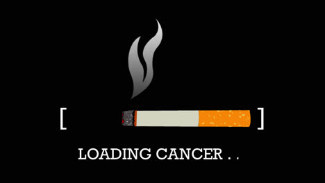 Animation-flat-style-of-a-loading-bar-made-with-a-cigarette-consuming-from-right-to-left,-with-smoke-moving-and-LOADING-CANCER-written-under-with-suspension-points-creating