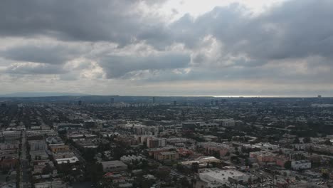 Midday-camera-drone-view-from-the-center-of-Los-Angeles,-California