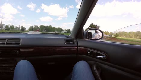 Male-In-Jeans-On-Passenger-Seat-|-Driving-A-Car-On-Highway-Freeway-In-USA