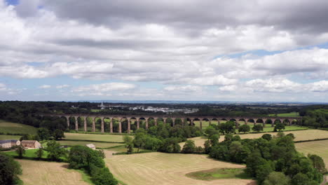 Falling-Pedestal-Shot-of-Crimple-Valley-Viaduct-in-North-Yorkshire-on-a-Cloudy-Summer’s-Day