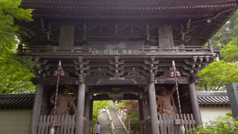 Wooden-gate-of-the-Daisho-in-Buddhist-temple-site-on-the-on-Miyajima-Island,-prefecture-of-Hiroshima