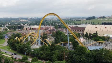 Amusement-Park-rides-in-Pennsylvania,-aerial-drone-view