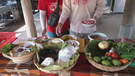 Pan-Shot-to-Reveal-Ingredients-Being-Used-at-a-Khmer-Cooking-Class-in-Cambodia