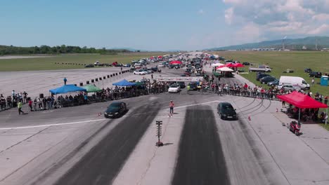 Aerial-descent-over-small-drag-racing-strip