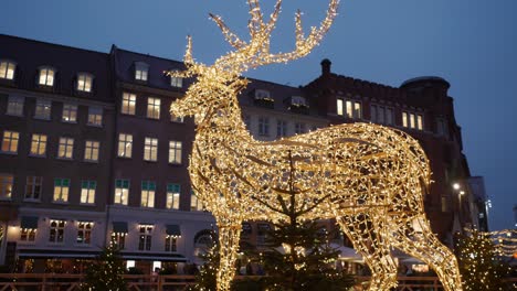 Reno-Iluminado-En-La-Plaza-De-La-Ciudad-De-Copenhague-En-Navidad