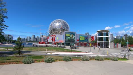 Science-World-at-TELUS-World-of-Science-and-people-walking-around-on-sunny-day