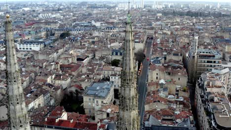 Gothic-Cathedral-spires-in-Bordeaux-France,-church-dedicated-to-St