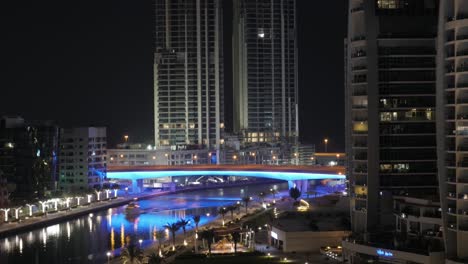 Dubai-Marina-affluent-residential-neighborhood-promenade,-wide-time-lapse