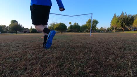 Slow-motion-kick-on-goal,-soccer-Scottsdale,-Arizona