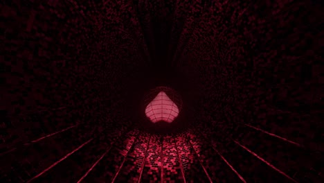 Vj-Loop:-Corazón-Rojo-3d-Rodando-A-Lo-Largo-De-Una-Superficie-De-Túnel-Digital-Reflectante-Con-Líneas-Que-Desaparecen-En-La-Oscuridad