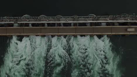 Straight-overhead-aerial-shot-of-hydroelectricity-power-dam-in-Canada