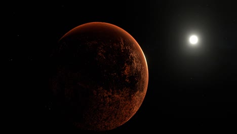 Langsame-Umlaufbahn-Der-Sonne-Um-Den-Roten,-Kargen-Planeten-Mars-Im-Tiefen-Weltraum