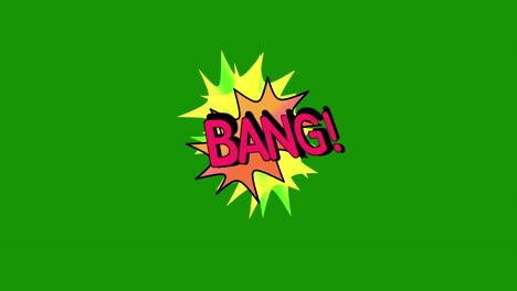 Bang-cartoon-animation-on-green-background,-chroma-key