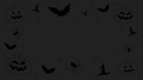 Dunkle-Handgezeichnete-Halloween-Kritzeleien-Stop-Motion-Animation-Mit-Kürbissen,-Spinnen-Und-Fledermäusen