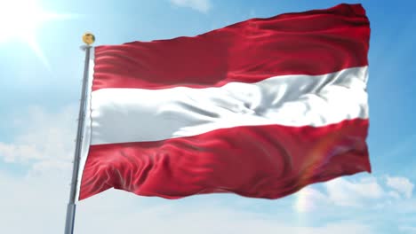 4k-3D-Darstellung-Der-Wehenden-Flagge-An-Einem-Mast-Des-Landes-Österreich