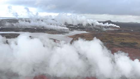 Aerial-shot-of-a-geothermal-power-station-built-on-a-volcanic-hot-spring