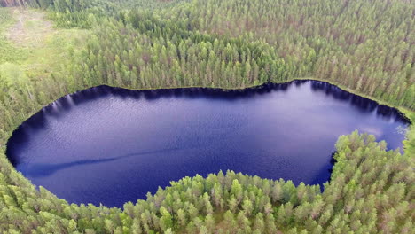 Atemberaubendes-Schwebendes-Drohnenvideo-Eines-Waldsees-In-Der-Finnischen-Wildnis