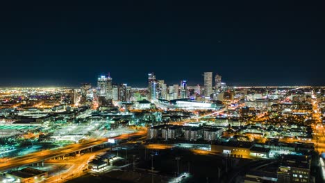 Aerial-Night-Time-Lapse-of-Denver-Colorado-with-traffic