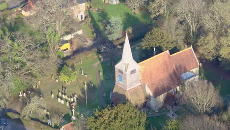 Aerial-view-of-St-Mary's-church-in-High-Halden-village,-located-in-Kent-UK