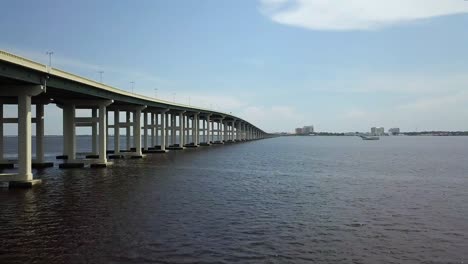 Side-view-under-looking-a-bridge-in-Ocean-Springs,-Mississippi