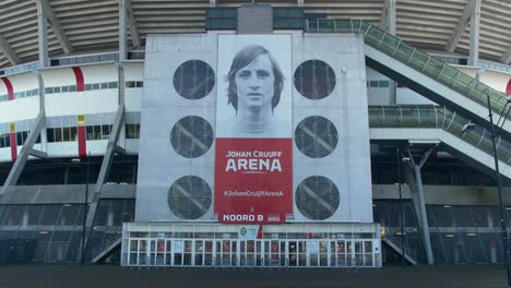 Amsterdam-Johan-Cruijff-Arena-football-stadium-with-portrait,-establishing-shot