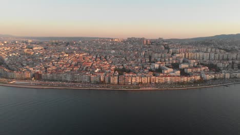 Various-drone-shots-on-a-sunny-afternoon-in-Izmir,-the-third-largest-city-in-Turkey